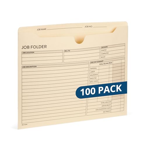 Blue Summit Supplies 100 Job Folders, Letter Size, Manila, Preprinted