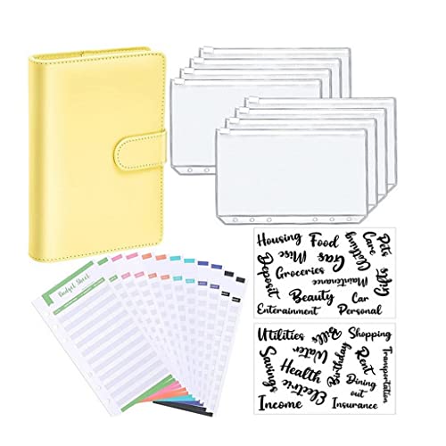 ONMYJFD A6 Binder Budget Planner Notebook Covers Folder A6 Size 6 Hole Binder Pockets Binder Zipper Money Saving Envelope(Black)
