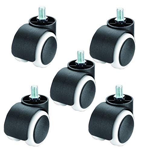 ELUKHT 5 Pcs Nylon Office Chair Caster Wheels M10 x 15mm Threaded Stem Swivel Caster Wheels Replacement Casters Protecting Hard Wood Floor, for Laminate and Carpets, 2 Inch