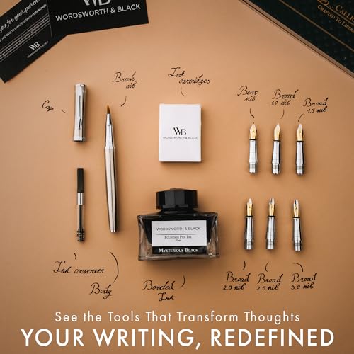 Wordsworth & Black Luxury Calligraphy Pen Set for Writing, 6 Nibs,Silver
