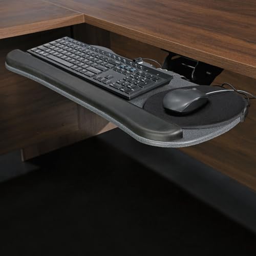 SRECELL Adjustable Under Desk Keyboard Tray with Mouse Platform, Ergonomic Articulating Keyboard & Mouse Tray, Swivel Tilt Height Adjustable, Space Saving Desk Mount Keyboard Drawer, Black