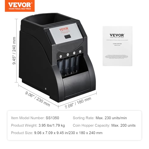 VEVOR Coin Sorter, Sorter and Wrapper Machine with 4 Large Coin Tubes