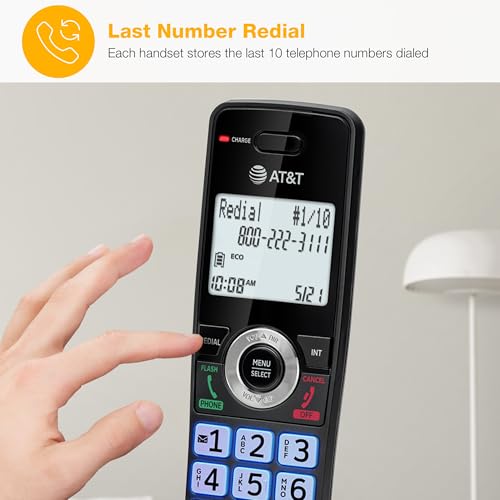 AT&T 4-Handsets Landline Home Phone with Call Blocker, Caller ID/Call Waiting, Full-Duplex Handset Speakerphone, Backlit Keypad & Display, Rechargeable Battery, ECO Mode, DECT 6.0: GL2101-41