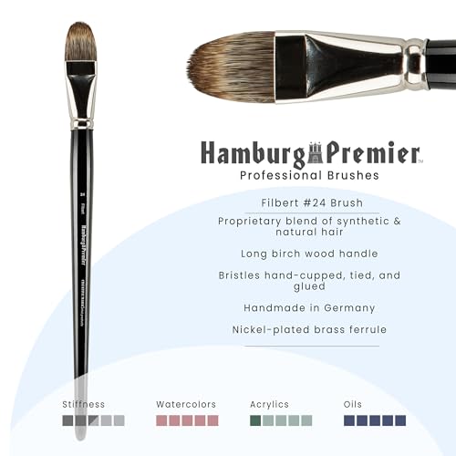 Creative Mark Hamburg Premiere Professional Oil Painting Brushes - Filbert #24 Oil Paint Brush - Handmade in Germany, Natural & Synthetic Hair Blend, Long Triple-Lacquered Birch Handle