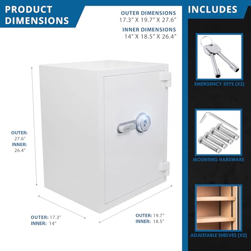 Barska 4.48 Cu. Ft. Biometric Fireproof Safe – White Fingerprint Security Safe 100-User Memory, Fire Rating 30 Min @ 1200°F, Steel Locking Bolts, Key Hooks & Carpeted Interior Fire Safe Jewelry
