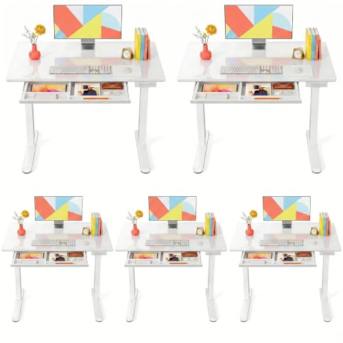 Marsail 37 x 22 inch Glass Standing Desk with 4-Zone Drawer Storage, 5 Pack