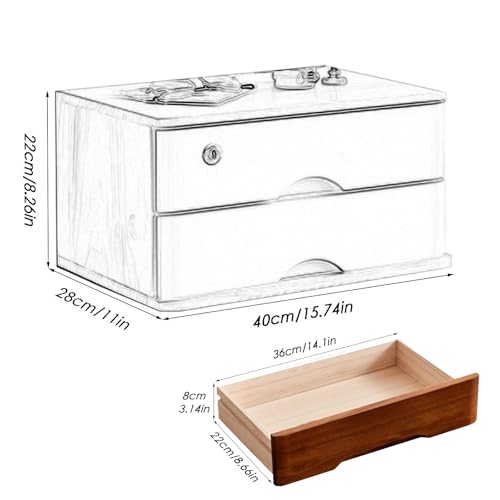 GFSGHZZ 2-Tier Desk Organizer Box - Wooden Desktop File Cabinet with Drawers Lockable Storage Solution for Home Office Stylish File Management Countertop Organizer,E-2 Layer