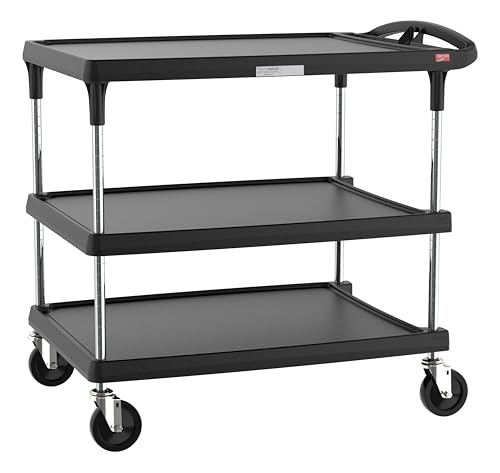 Metro myCart Plus Utility Cart - Choose-Your-Height Adjustable Heavy Duty Rolling Cart for Home, Commercial and Industrial Use - 3-Shelf, 500 lbs Capacity - 27.7" W x 40.25" L x 36.8-40.8" H - Black