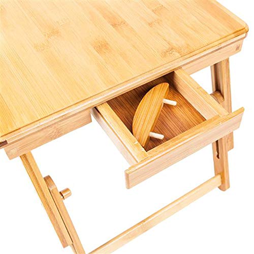 Adjustable Laptop Desk, 100% Bamboo Multifunctional Table Breakfast Serving Tray Lap Desk with Tilting Shelf, Folding Legs, Drawer - Double Flowers Wood Color