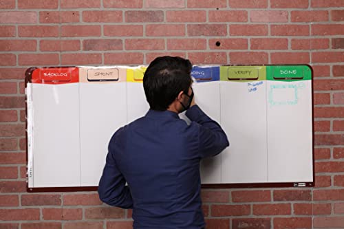 PMXBOARD 6 Column Kanban Board, Full Magnetic Dry Erase Scrum Board, Flexible Wall-Mount Agile Whiteboard for Workflow Tracking, Project Planning, Team Collaboration, 4 Markers & Eraser