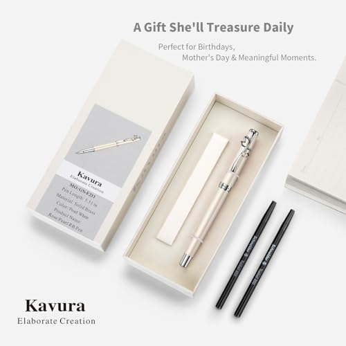 Kavura Heart & Pearl Rollerball Pen Gift Set for Women,Pearl White