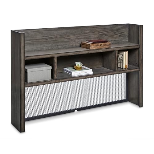 NBF Credenza with Hutch 66" Wx18 Dx72 H Rustic Grey Veneer - Industrial Wood Credenza with Storage Hutch for Office or Home Organization