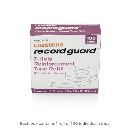 Record Guard Hole Reinforcement Tape Refill, 100 Strips Per Pack, Box of 12