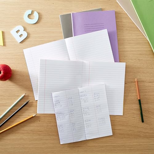 Rhino A5+ Exercise Books, 80 Page / 8mm Lined with Margin Paper Notebook, 10 Pack, 9 x 7 Writing Book, Office & School Stationery Supplies, Grey