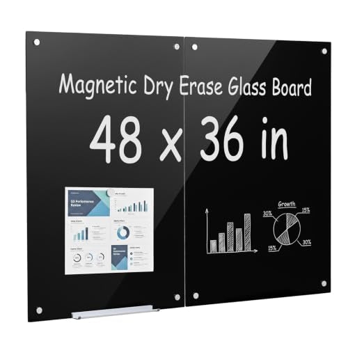 VEVOR Glass Dry Erase Board 48 x 36 in Black Magnetic Whiteboard