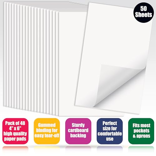 Better Office Products Blank Scratch Note Pads, 4" x 6" Pads, Server Notepads, 50 Sheets per Pad, Memo Pads, Gummed Binding for Easy Tear-off (48 Pack)