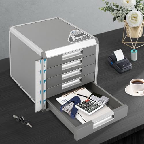 Josbuynls File Cabinet, Desk Organizer with 7 Drawers Metal Desktop Storage Cabinet File Holder with Locks and Keys for Home Office Organization (5 Layers-5 Small Floors)