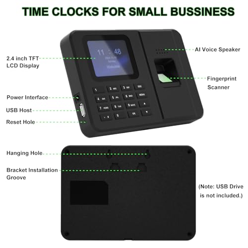 FRIJAXN Time Clocks for Employees Small Business, Fingerprint+PIN Times Clock, Clock in Clock Out Machine, No Monthly Fee