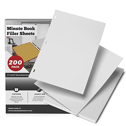 Performore 11 X 8.5 Inch Letter Size Minute Book Paper, 3 Hole Punched White Loose Leaf Minute Book Ledger Sheets, 200 Ledger Sheets for Record Keeping