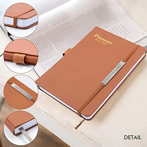 QERTYHKK A5 Size 2022-2023 Planner Academic Weekly & Monthly Tabs, Leather Cover,Month Label,Thick Paper,Pencil String