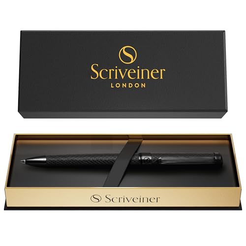 Scriveiner All Black Ballpoint Pen -Stunning Luxury All Metal Matt Black Pen, Schmidt Black Refill, Best Gift Set for Men & Women, Professional Executive Office, Nice Fancy Designer Pens