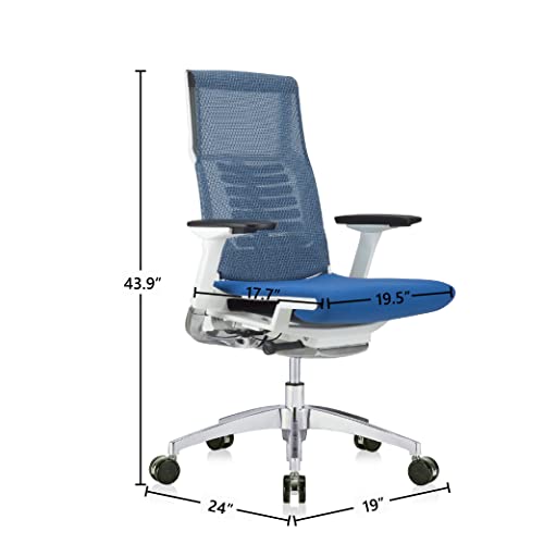 POwerFIT Exec Chair Blue Fabric SEAT/MESH Back-White Frame