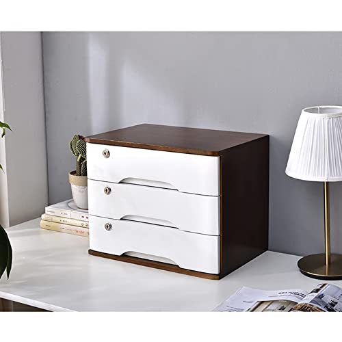 ARGENTFLUX Desktop Storage Box with Drawers-1/2/3/4 Tier with Lock Flat File Cabinet Storage,Wooden File Cabinet(D,3 Drawers)