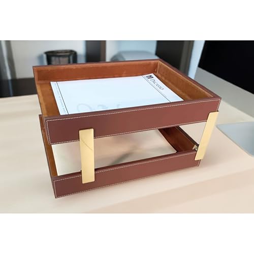 Dacasso Leather Double Letter Trays, Rustic Brown (A3220)