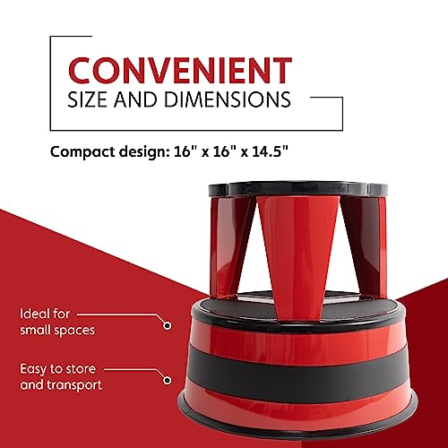 Cramer Kik Step Steel Step Stool - Two Step Stool, Holds 350 lbs (Red)