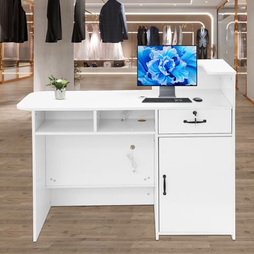 Reception Desk Modern Front Desk Reception Room Table with Lockable Drawer
