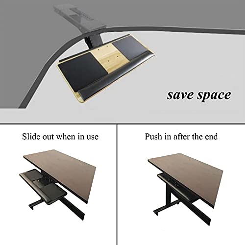 FENOKD Keyboard Tray Under Desk Adjustable Keyboard Tray,Sliding Keyboard Shelf,Pull Out Keyboard Drawers Platforms,360° Rotation Ergonomic,Adjustable Height and Angle,for Home Offic.Walnut-65 * 25Cm