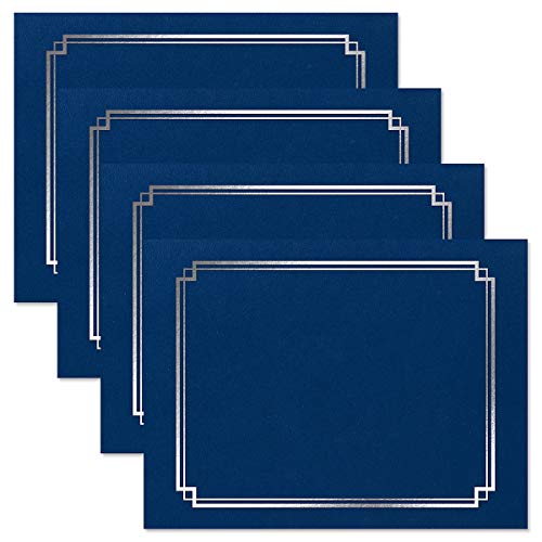 Classic Blue & Silver Certificate Folders - Pack of 25, Linen Cover 80 lb. Stock, Folded, Die-Cut Corners, for Office, Business Awards, Graduation, School Diploma Holder, 9-1/2 x 12 inches