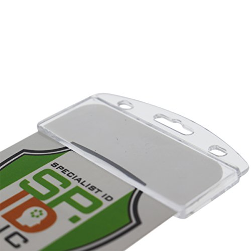 100 Pack - Vertical Half Card Badge Holder for Smart Cards (CHIP INSERT) PIV Common Access and Credit Cards - Crystal Clear Hard Polycarbonate Plastic - Heavy Duty Grippers Clamp Tight - Specialist ID