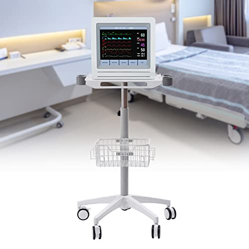 FONSOLUM Mobile Laptop Cart, 33.5-43.7" Adjustable Height Tablet Cart with Wheels, Computer Cart Standing Mobile Desk Trolley Rolling Desktop Lab Cart iPad Workstation with 19.3"×16.9" Large Tabletop