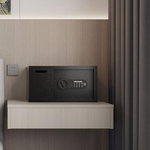 HOYOC Safe Box, Steel Security Safe Lock Box with Electronic Keypad and & Keys Home Hotel Security Safe Box Multi-User Keypad Security Business Depository Drop Safe for Money, Cash & Mail Lock Box