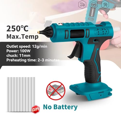 Xiaojuandm Cordless Hot Glue Gun for MK 18V Battery, 100W 250° High Temperature Industrial Mini Glue Guns Thermo Tool, for Quick Home Repairs, Arts, Crafts, DIY, Sealing,With Battery