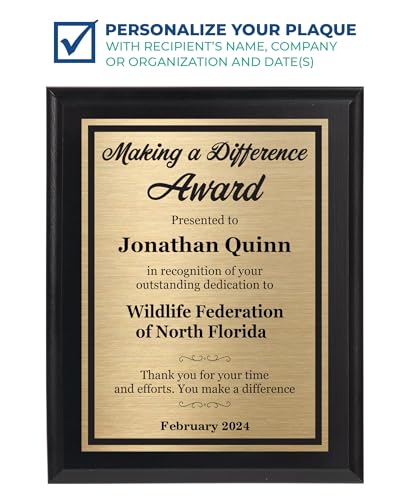 Personalized Employee Recognition Plaque | Custom "Making a Difference" Award with Engraving | 8x10 (Black, Gold)