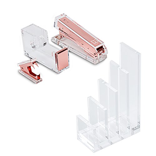 Draymond Story Acrylic Stationery Set - 1) Stapler 1) Staple Remover 1) Tape Dispenser 1) File Sorter
