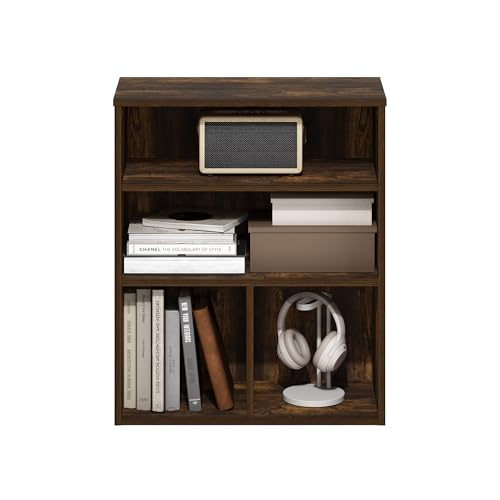 Furinno PASIR Book Shelf, 3-Tier Display Bookshelf with Adjustable Shelf, Cube Storage Bookcase, 11.8 x 23.6 x 28.1, for Living Room, Bedroom, Home Office, Amber Pine