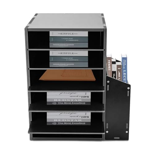6 Compartment Classroom Mailbox 6 Slot Paper Organizer with Side Storage Cabinet Adjustable Mail Sorter Desktop File Sorter, Student Mailboxes Paper Trays for Home, Classroom, Office (Black)
