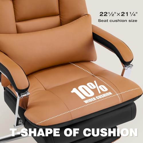 Furniliving Big and Tall Office Chair 500lbs,High Back Executive Leather Office Chair with Footrest,Wide Seat Reclining Desk Chair with Lumbar Support, Armrest, Brown