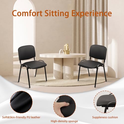 CLATINA Stacking Waiting Room Chairs, PU Leather Armless Office Guest Chair with Metal Frames, Stackable Conference Room Chairs No Wheels for Reception Lobby Side Meeting Training School, Black 20PK