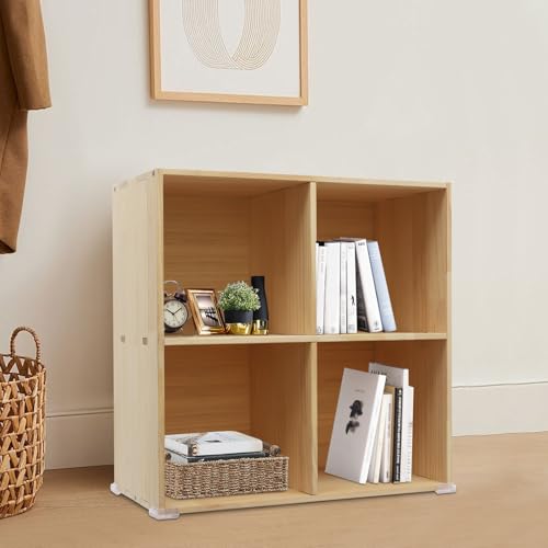 HuidTews 4-Compartment Mobile Cubby Storage Cabinet -Vertical Or Horizontal Bookcase - Open Book Shelf, Rectangular Solid Wood Shelves Cube ShelfFor Bedroom, Living Room, Office