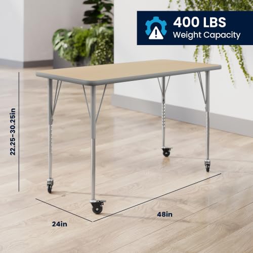Flash Furniture 48" x 24" Adjustable Activity Table, Light NAT, Casters