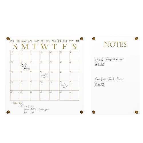 Martha Stewart Grayson Acrylic Calendar and Notes Board Set, Clear/Gold