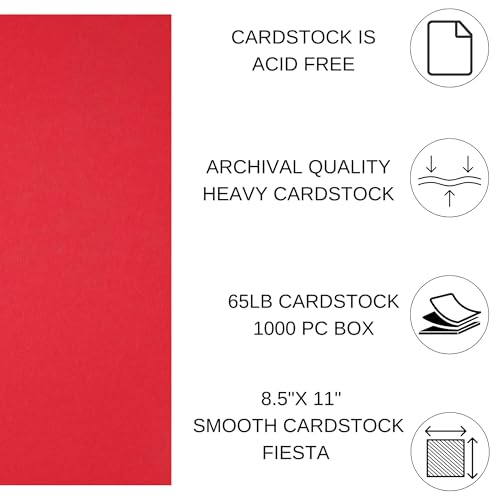 PA Paper Accents Smooth Cardstock 8.5" x 11" Fiesta, 65lb colored cardstock paper for card making, scrapbooking, printing, quilling and crafts, 1000 piece box