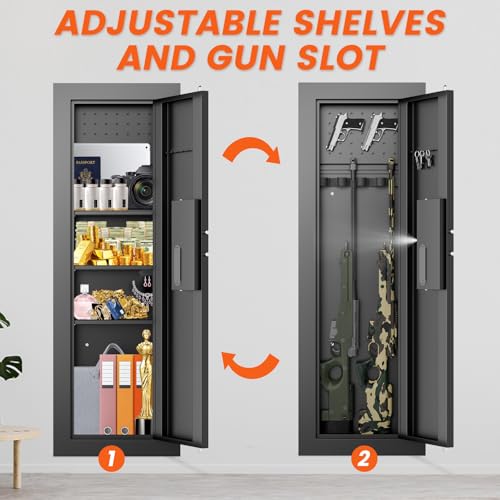 kavey 47.24" Wall Safe Between the Studs, Hidden Safe with Pegboard & LCD Keypad, Digital In Wall Gun Safe with 3 Removable Shelves, Magnetic Gun Slot, In Wall Safe (Black-Digital)