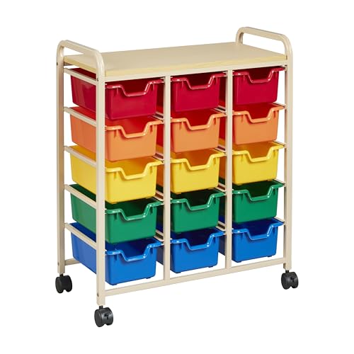 ECR4Kids 15-Bin Mobile Organizer with Shelf, Removable Bins, Sand/Assorted