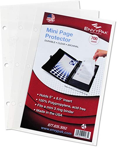 EnvyPak Mini Binder Page Protector - Holds 5 x 8.5 Inch Sheets - 3 Hole Punched - Box of 700 Protectors