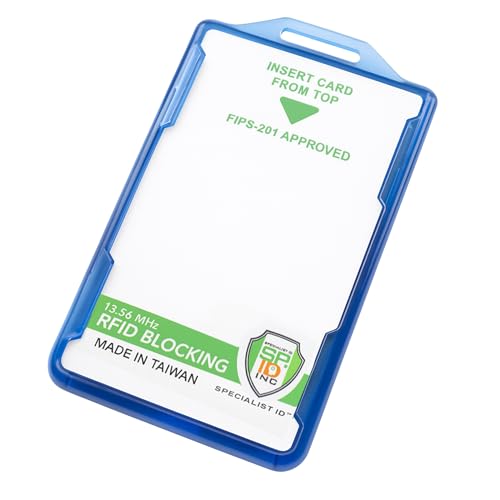 Bulk 20 Pack - SPECIALIST ID RFID Blocking Badge Holder - Secure 2 Card Holder for Government, HSPD-12, CAC, TWIC, PIV, Smart Cards - Durable Hard Plastic, Dual Sided, RFID Badge Protection (Blue)